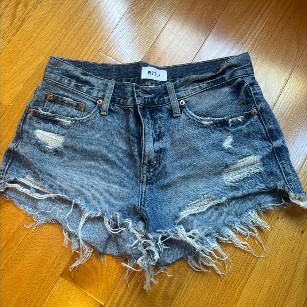 Pistola Frayed Hem Blue Jean Shorts